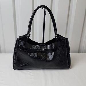 Francesco Biasia Women's Elegant Black Textured Patent Leather Shoulder Bag